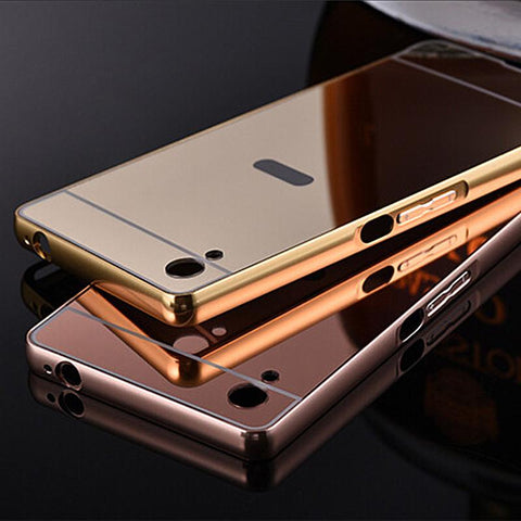 Mirror Back Cover Case Metal Frame Phone Cases for Sony Xperia