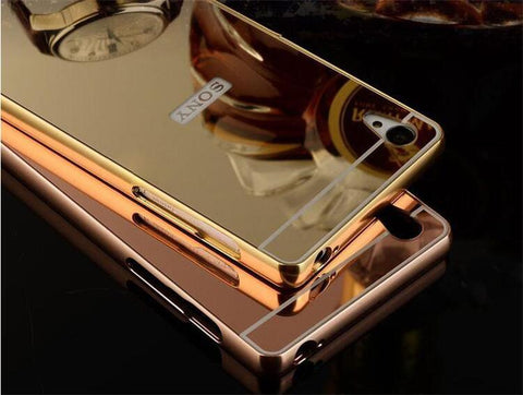 Mirror Back Cover Case Metal Frame Phone Cases for Sony Xperia