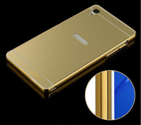 Mirror Back Cover Case Metal Frame Phone Cases for Sony Xperia