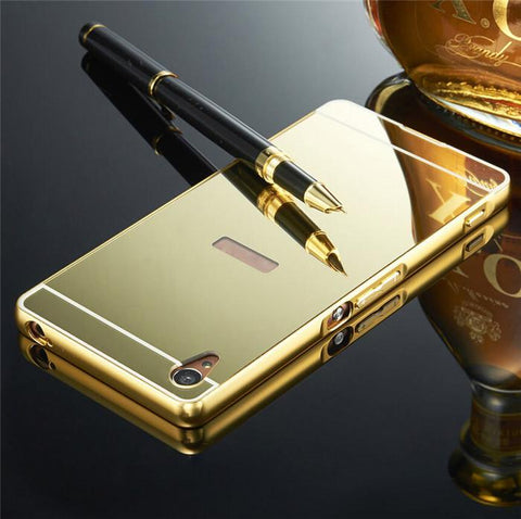 Mirror Back Cover Case Metal Frame Phone Cases for Sony Xperia