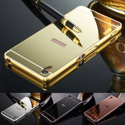 Mirror Back Cover Case Metal Frame Phone Cases for Sony Xperia