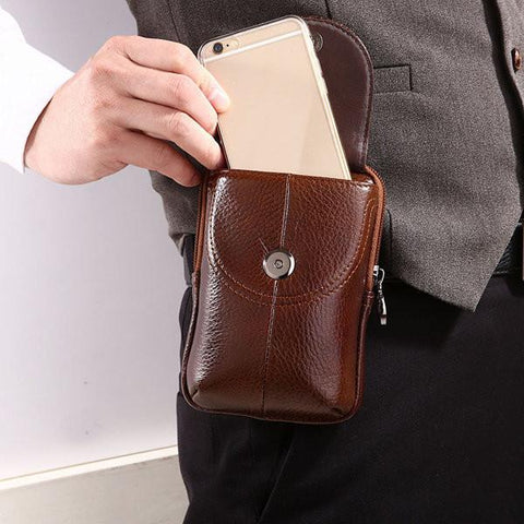 Men Waist Bag Genuine Leather Cellphone Case 5.5 inch