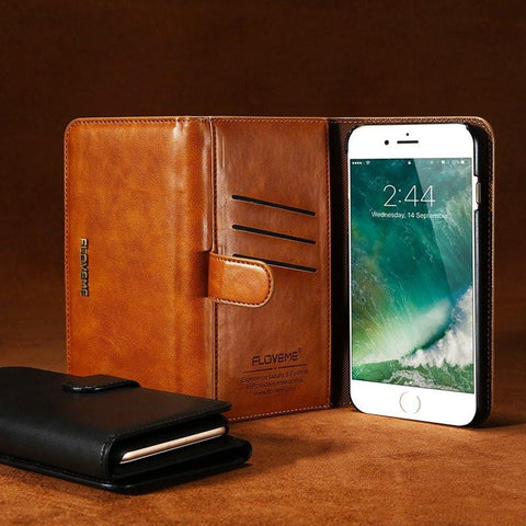 Vintage Leather Three Fold Flip Wallet Case For iPhone 7 Plus