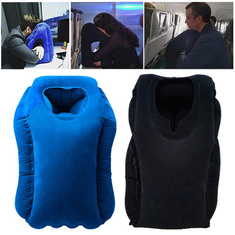 Inflatable Travel Head Neck Back Lumbar Support Pillow Fatigue Relief Air Filled Airplane Cushion