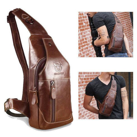 Men Genuine Leather Business Casual  Shoulder Crossbody Bag