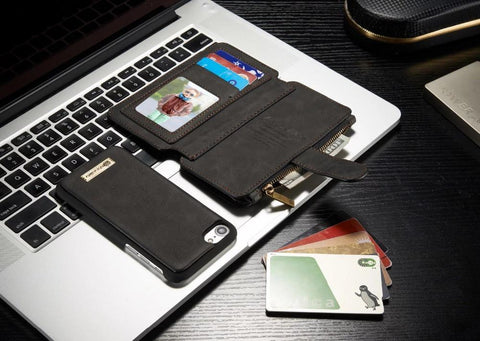 Genuine Zipper Wallet Leather Case For Iphone