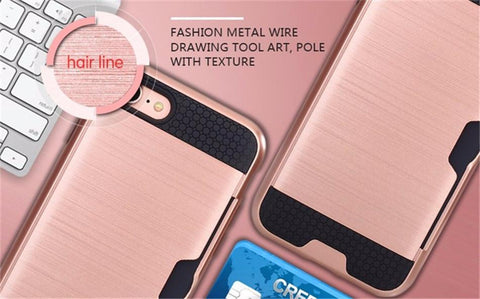 Metalic Silicon Plastic Coque With Card Holder Slot iPhone Case