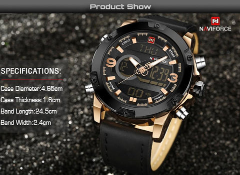 Analog Digital Leather Sports Watches