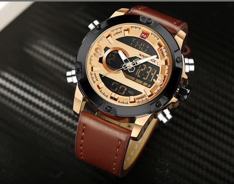 Analog Digital Leather Sports Watches