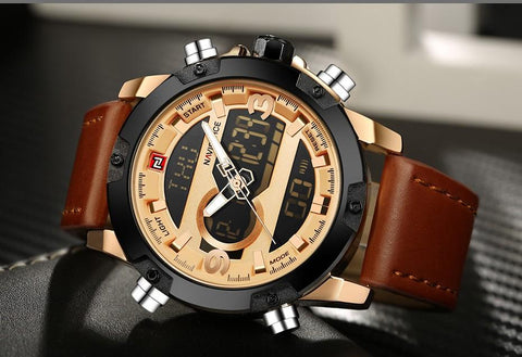 Analog Digital Leather Sports Watches