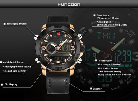 Analog Digital Leather Sports Watches