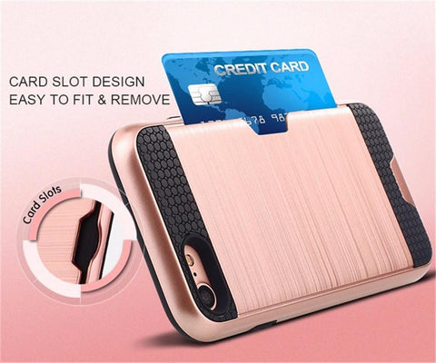 Metalic Silicon Plastic Coque With Card Holder Slot iPhone Case