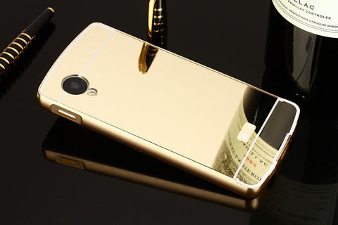 Luxury Golden Metal Frame & Mirror Acrylic Cases for Google Nexus 5