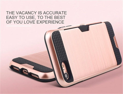 Metalic Silicon Plastic Coque With Card Holder Slot iPhone Case