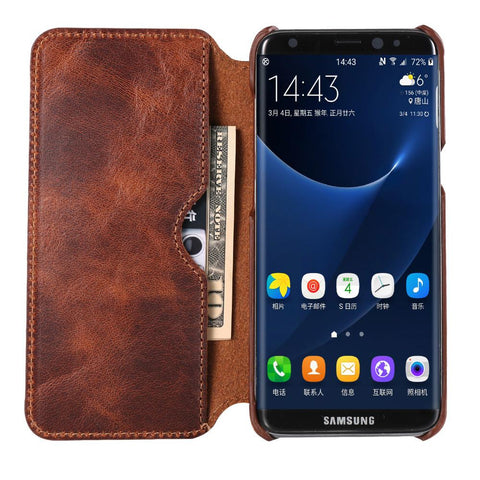 Genuine Real Leather Wallet Full-Body Protective For Samsung Galaxy S8 S8 Plus