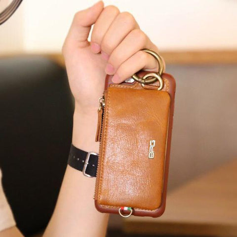 Luxury Genuine Leather Wallet Belt Case For iPhone