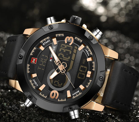 Analog Digital Leather Sports Watches