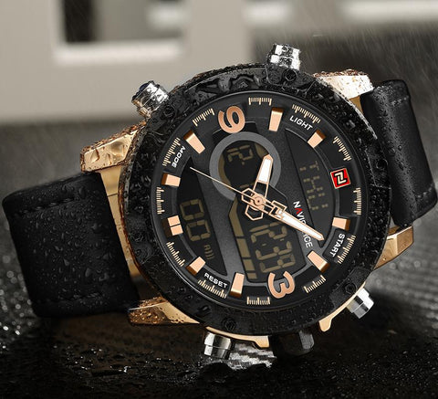 Analog Digital Leather Sports Watches