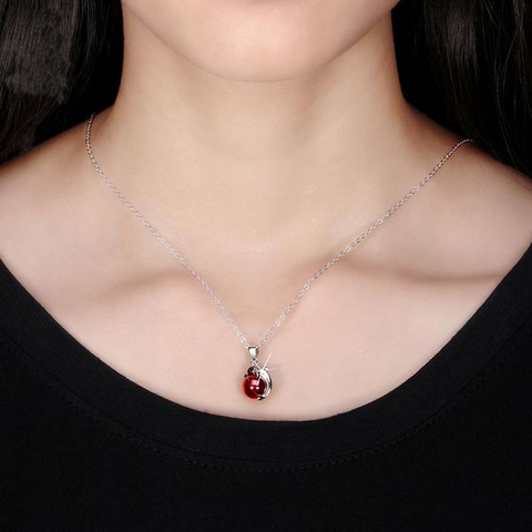 Sterling Silver Red Stone Dolphin Pendant Necklaces