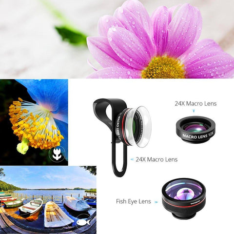 Phone Lens 24X Macro Lens 3 in 1 Lens Kit for iPhone Samsung