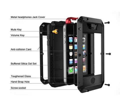 Waterproof Shockproof Aluminum Gorilla Metal Case For Iphone & Tempered glass