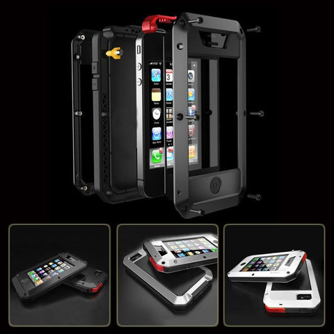 Waterproof Shockproof Aluminum Gorilla Metal Case For Iphone & Tempered glass