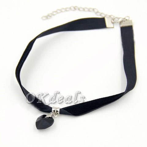 Gothic Velvet Heart Crystal Choker Handmade Necklace