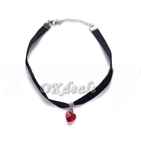 Gothic Velvet Heart Crystal Choker Handmade Necklace