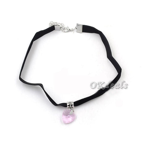 Gothic Velvet Heart Crystal Choker Handmade Necklace