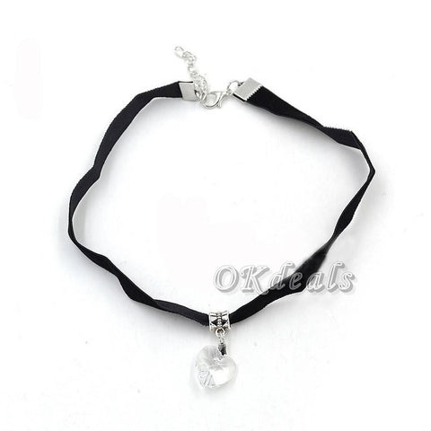 Gothic Velvet Heart Crystal Choker Handmade Necklace