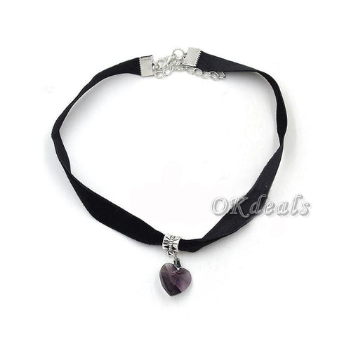 Gothic Velvet Heart Crystal Choker Handmade Necklace