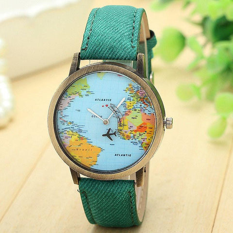 Fashion quartz watch map irplane Travel Around The World