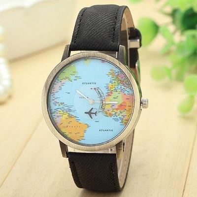 Fashion quartz watch map irplane Travel Around The World