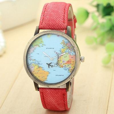 Fashion quartz watch map irplane Travel Around The World