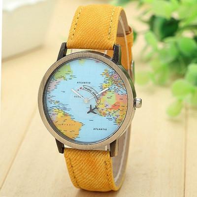 Fashion quartz watch map irplane Travel Around The World