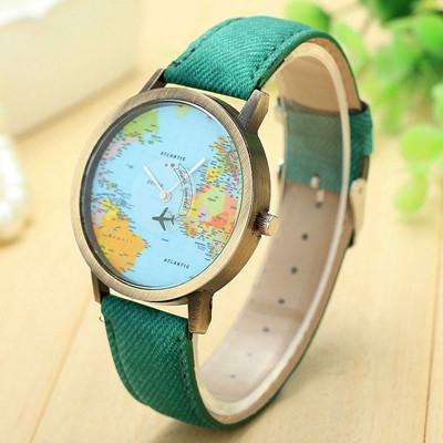 Fashion quartz watch map irplane Travel Around The World