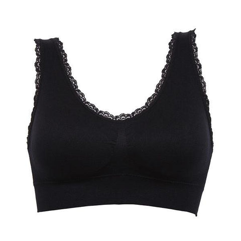 Bra Padded Soft Bras Lace Edge Crop Top Stretch Vest Solid Color