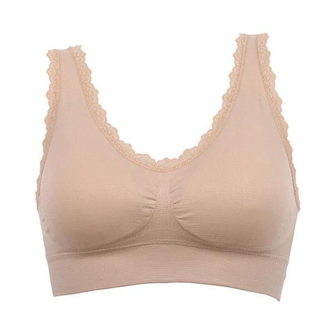 Bra Padded Soft Bras Lace Edge Crop Top Stretch Vest Solid Color