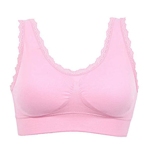 Bra Padded Soft Bras Lace Edge Crop Top Stretch Vest Solid Color