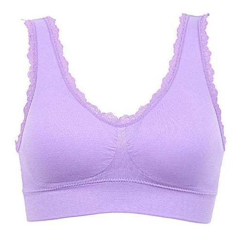 Bra Padded Soft Bras Lace Edge Crop Top Stretch Vest Solid Color