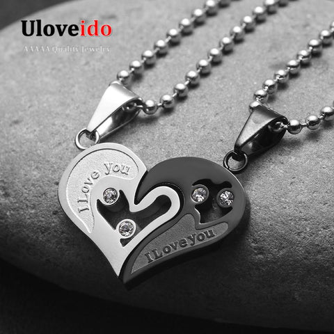 Mens Stainless Steel Chain Black Heart Love Necklaces