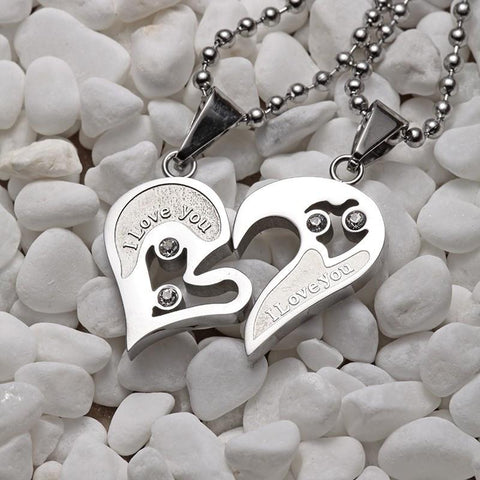 Mens Stainless Steel Chain Black Heart Love Necklaces