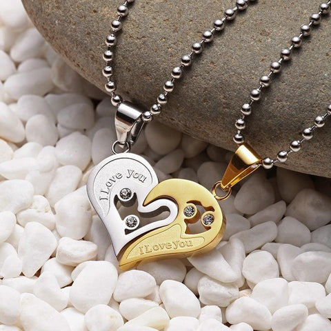 Mens Stainless Steel Chain Black Heart Love Necklaces