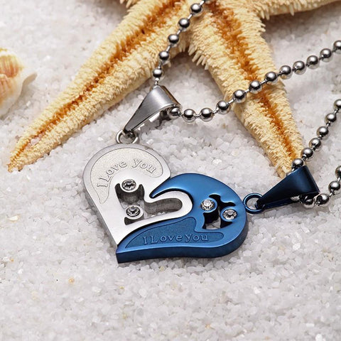 Mens Stainless Steel Chain Black Heart Love Necklaces