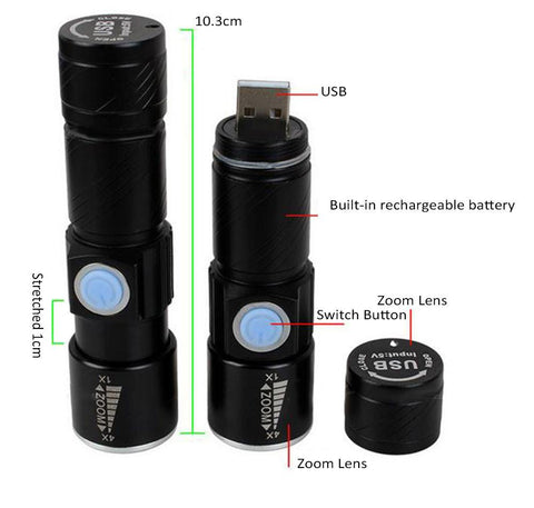 Flashlight 3800Lumens Led Torch Zoomable