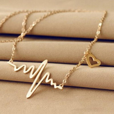 Heart Necklace Chic Ecg Pulse Plated Charm Pendant