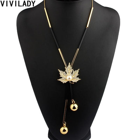 VIVILADY Lovely Maple Leaf Long Beaded Chain Tassel