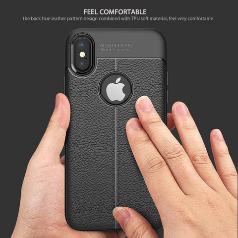 Brushed Genuine Leather Soft TPU For iPhone X