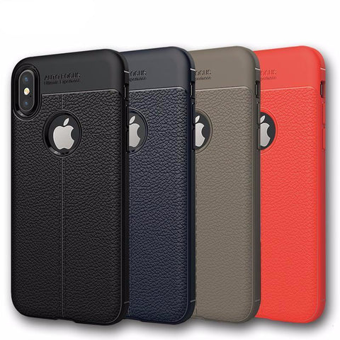 Brushed Genuine Leather Soft TPU For iPhone X