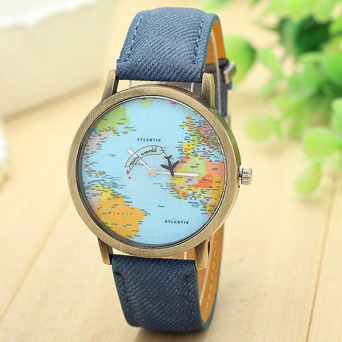 Fashion quartz watch map irplane Travel Around The World